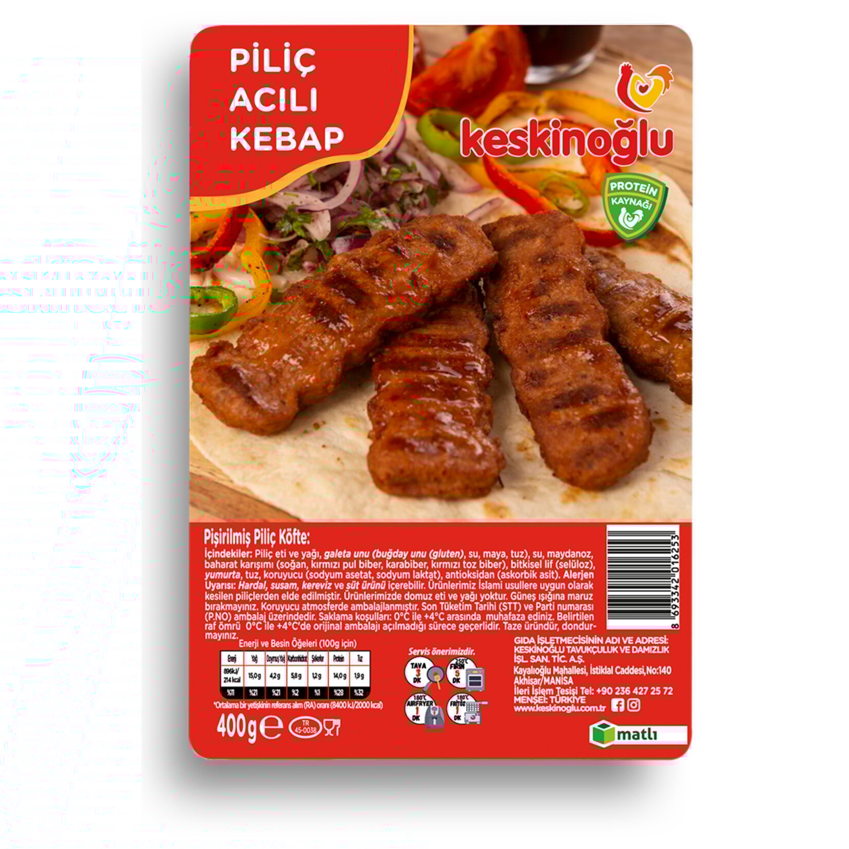 Keskinoğlu Acılı Piliç Kebap 400 G